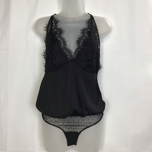 Free People Melrose Black Lace V-Neck Bodysuit Open Back Sexy Sheer Size S - Picture 3 of 12